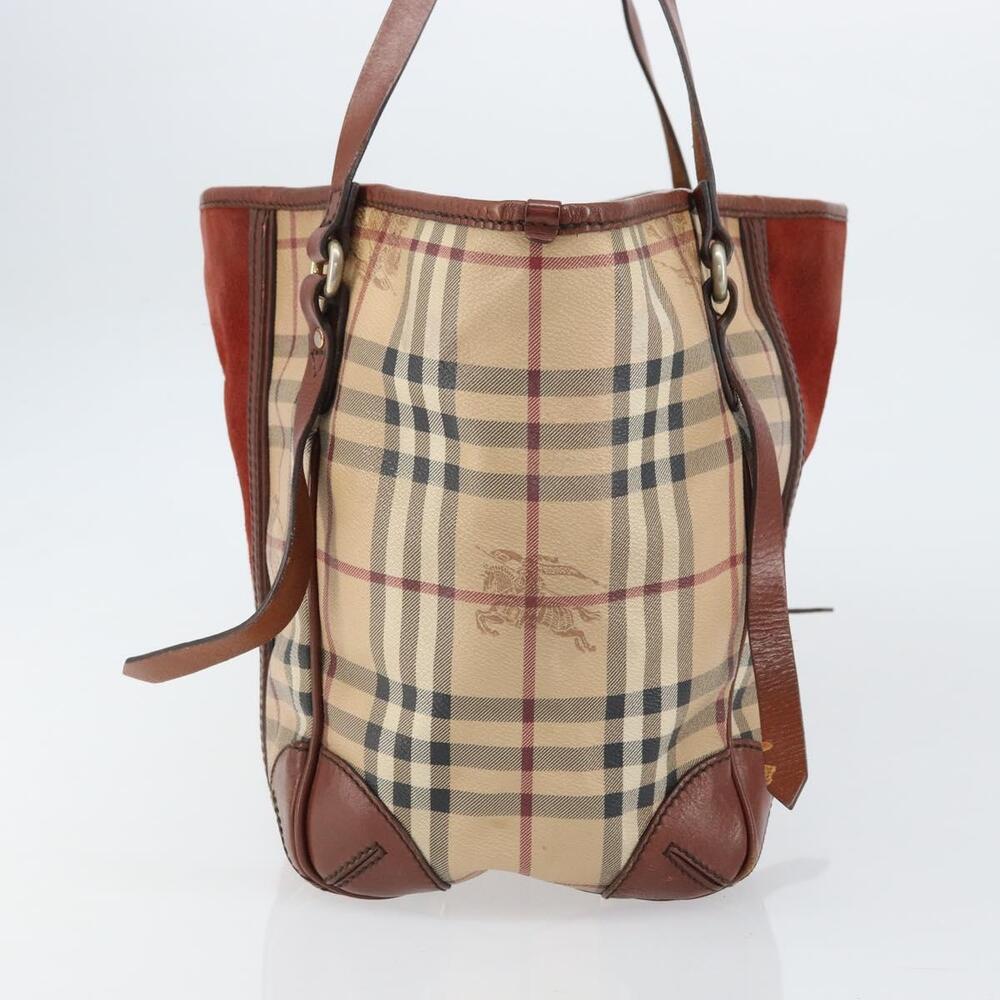 BURBERRY Nova Check Tote Bag PVC Beige Gold Auth 161529 - Picture 3 of 16